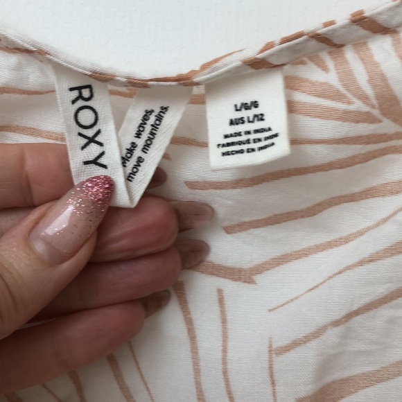 Roxy Evening Delight midi dress front bow tie palm frond pattern L - Picture 7 of 11